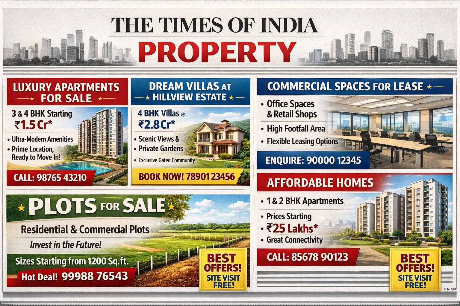 Book Property Ads in The Times of India Newspaper Online
